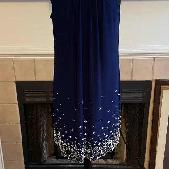 MSK Blue Midi Cocktail Dress w/ “Crystal” Accents - Picture 1 of 6
